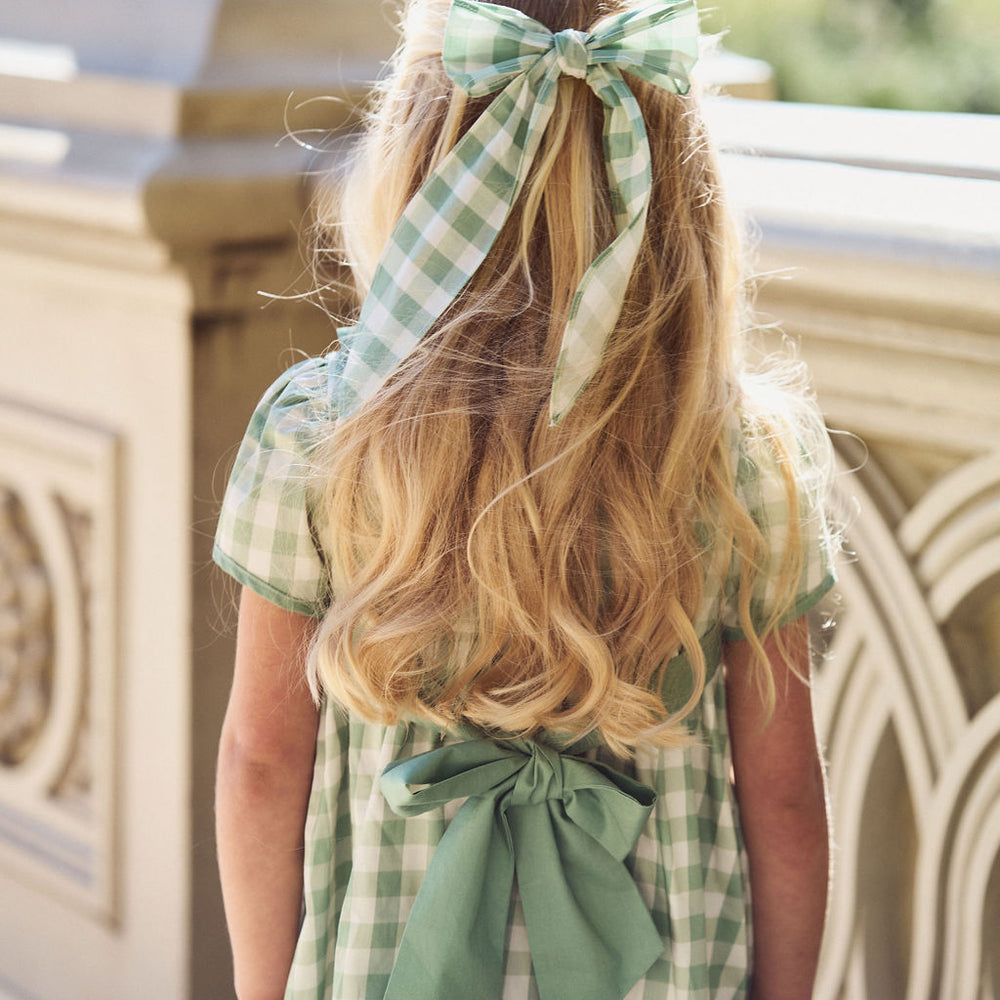 Green Gingham Hair Bow