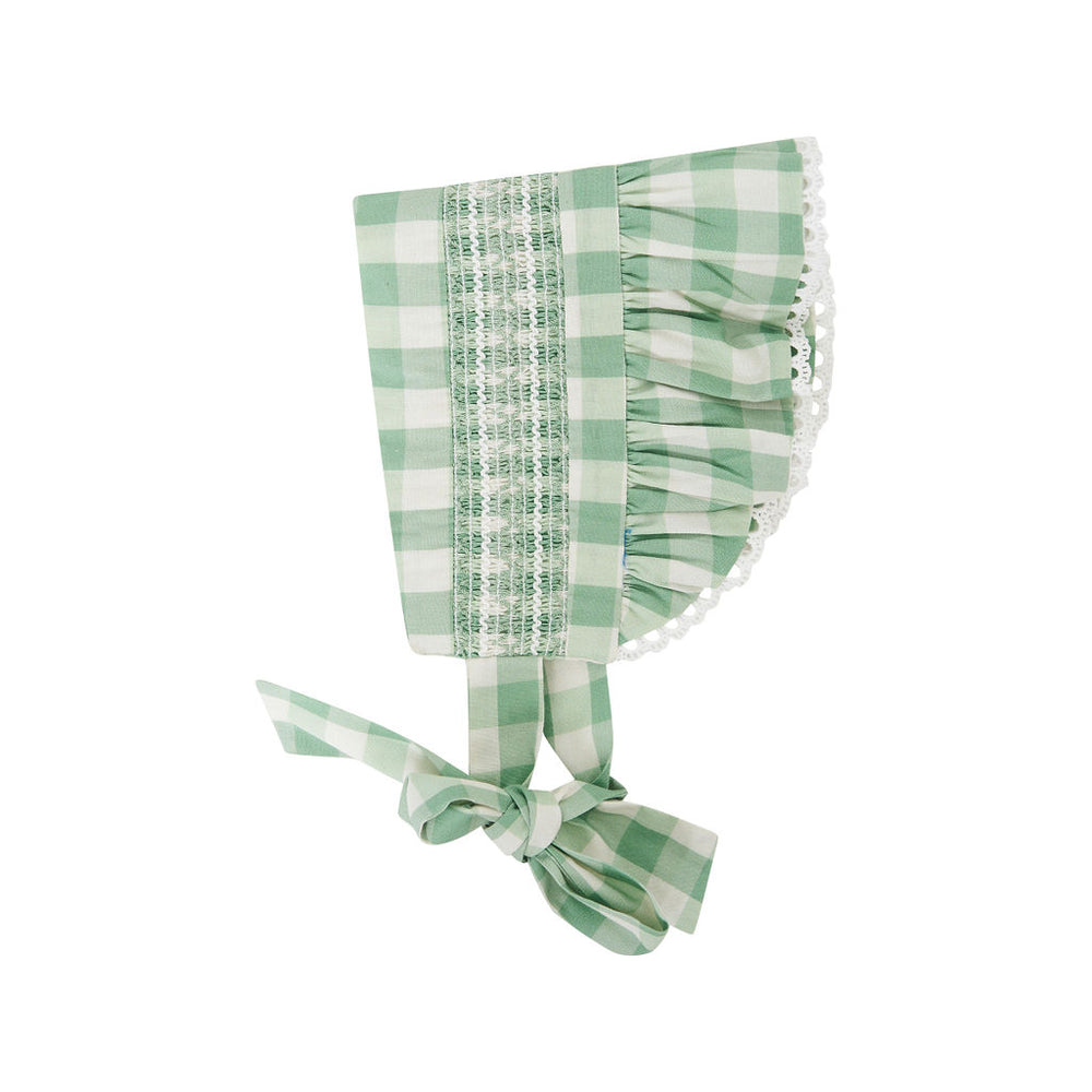 Green Gingham Baby Bonnet