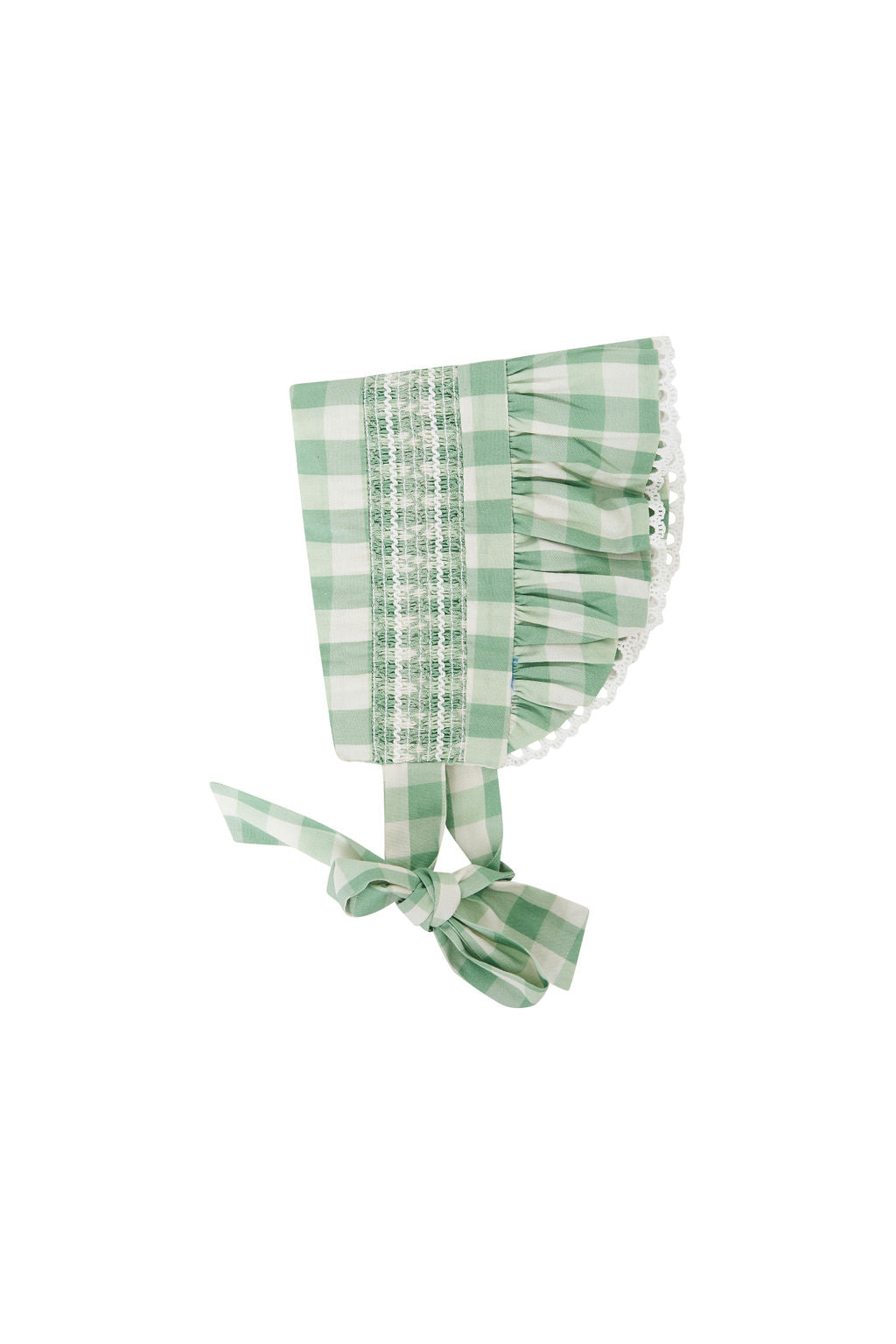 Green Gingham Baby Bonnet